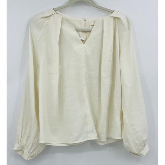 KINDERSALMON Tops - Kindersalmon Korea Ivory Pleated Blouse Size Medium Large Balloon Sleeves